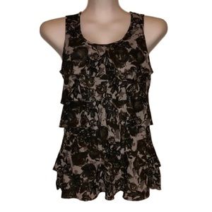 Relativity Layered Floral Blouse Tank Top Black
